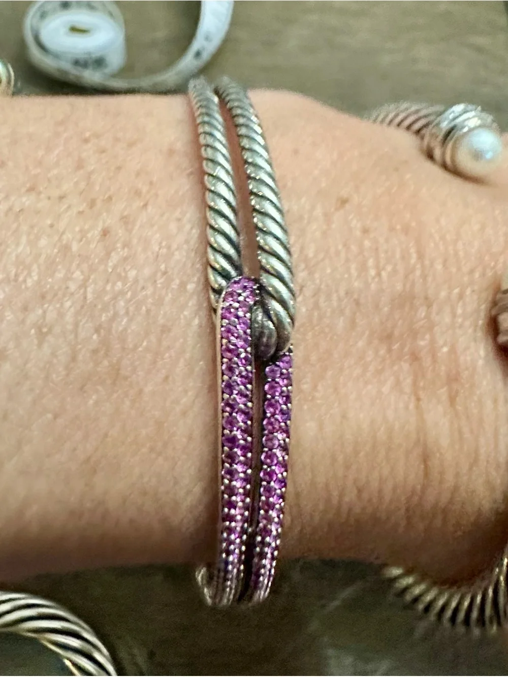 David Yurman Labyrinth Bracelet Pink Pavé Sapphire Sterling Silver – Small 6.25”